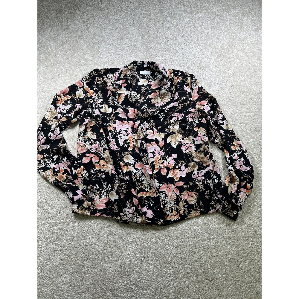 J Jill Blouse Womens Large Floral Long Sleeve Button Up Lightweight Top Shirt